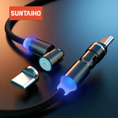 Suntaiho 540 вращаться магнитная зарядка кабель Micro USB Type-C кабель для iPhone зарядка кабель Магнит Зарядное устройство Кабель для мобильного телефон...