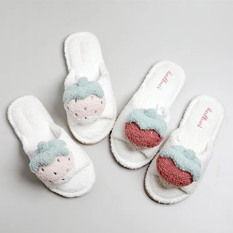 

strawberry slippers home indoor non-slip cotton mop slippers soft three-dimensional cute strawberry soft bottom indoor slippers