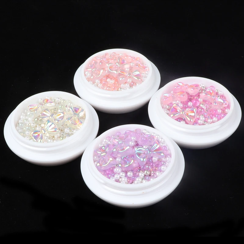 Горячие розовые банты жемчужные стразы для украшения ногтей смешанные Аврора