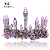 luxury vintage baroque purple column crystal crown wedding headdress hair jewelry tocado novia prom party headdress