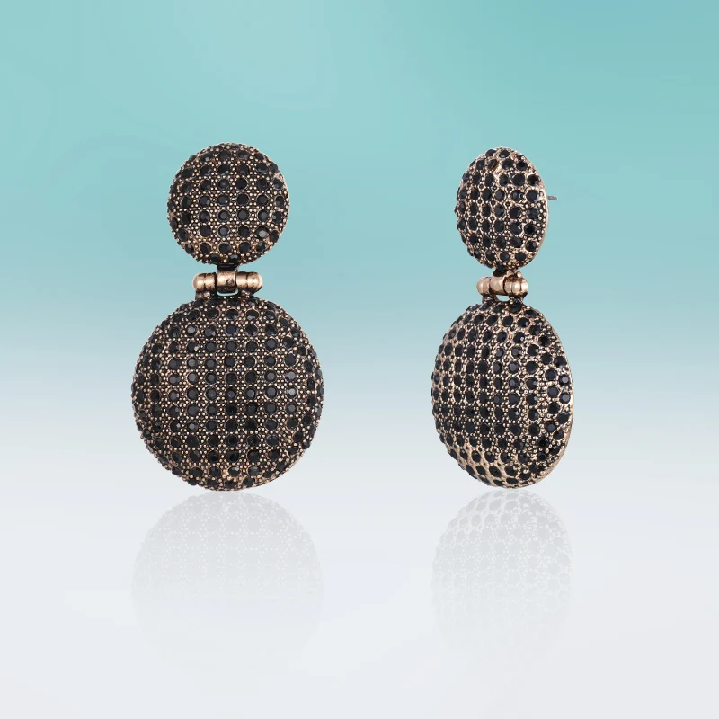 Женские винтажные серьги подвески большие круглые черного цвета из цинкового