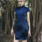 Платье-Ципао женское с коротким рукавом, винтажное блестящее офисное платье в японском стиле, однотонное Черное Красное, модифицированное