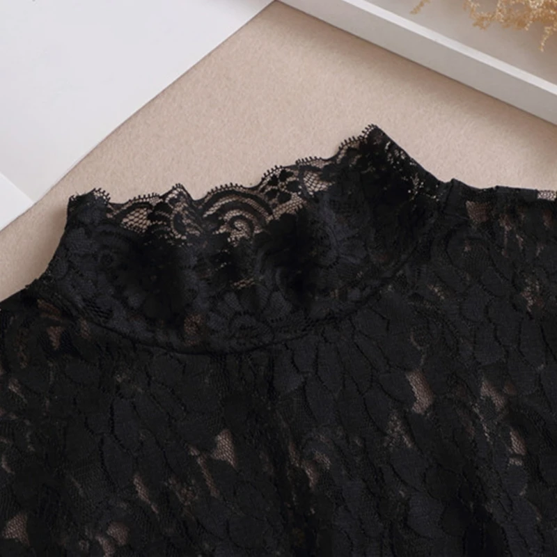 

Women Hollow Floral Lace Fake Collar Turtleneck Detachable Dickey Half Blouse
