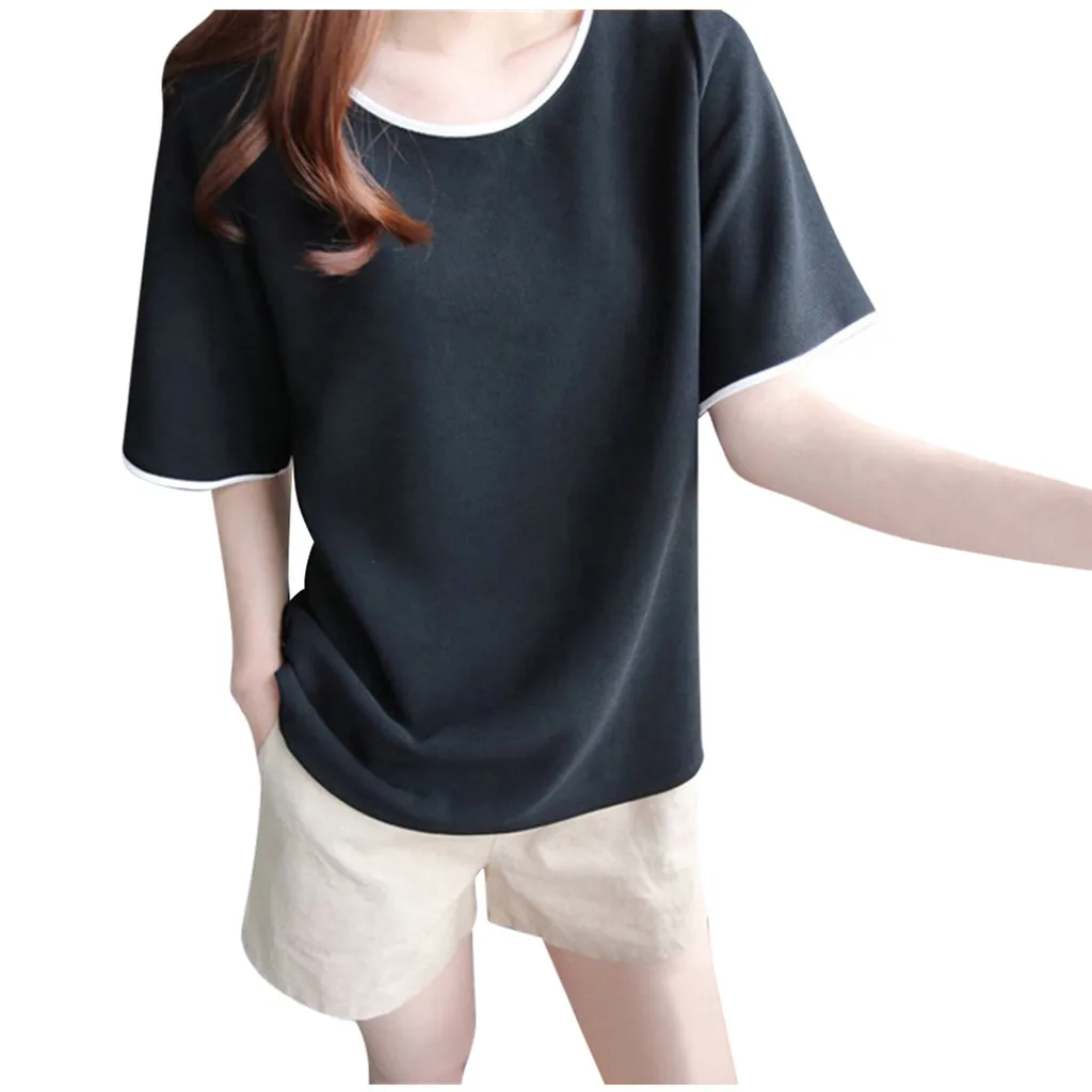 Женская свободная футболка с коротким рукавом круглым вырезом | одежда