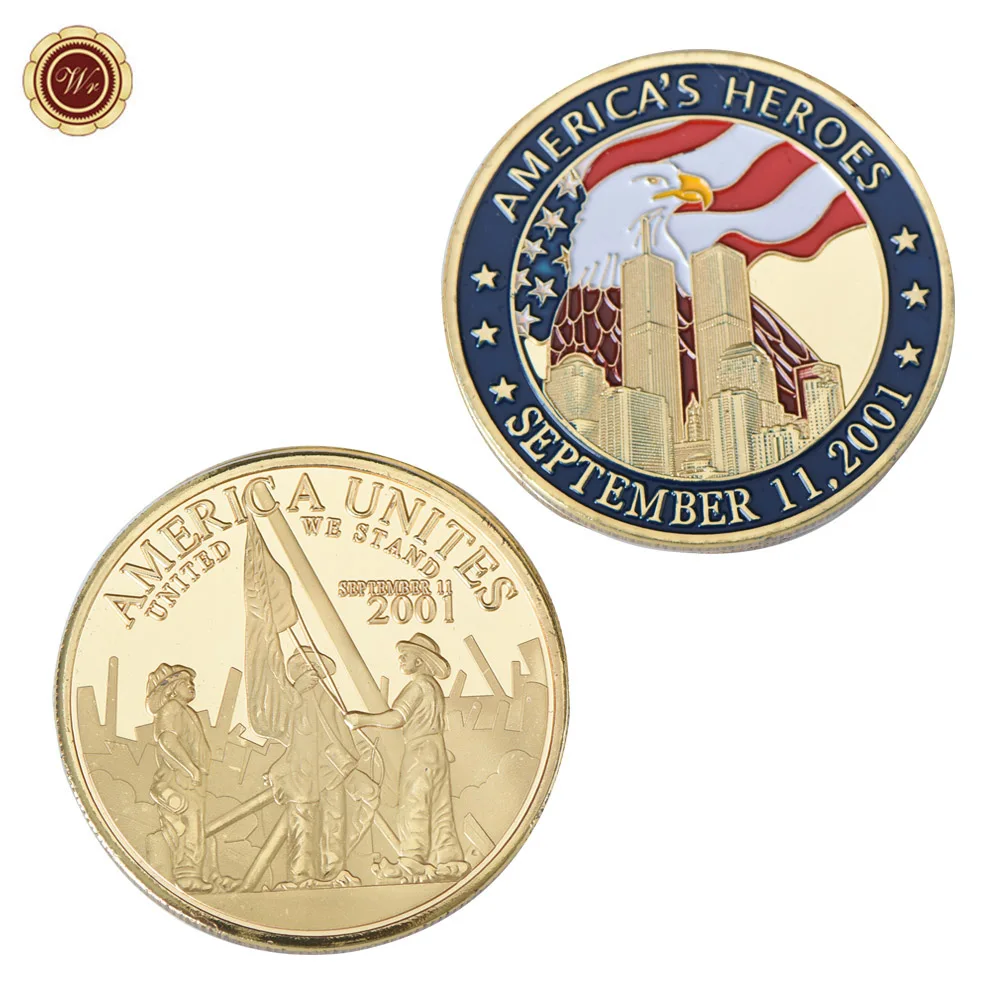 Память США металлическая позолоченная монета американский герой 11 сентября