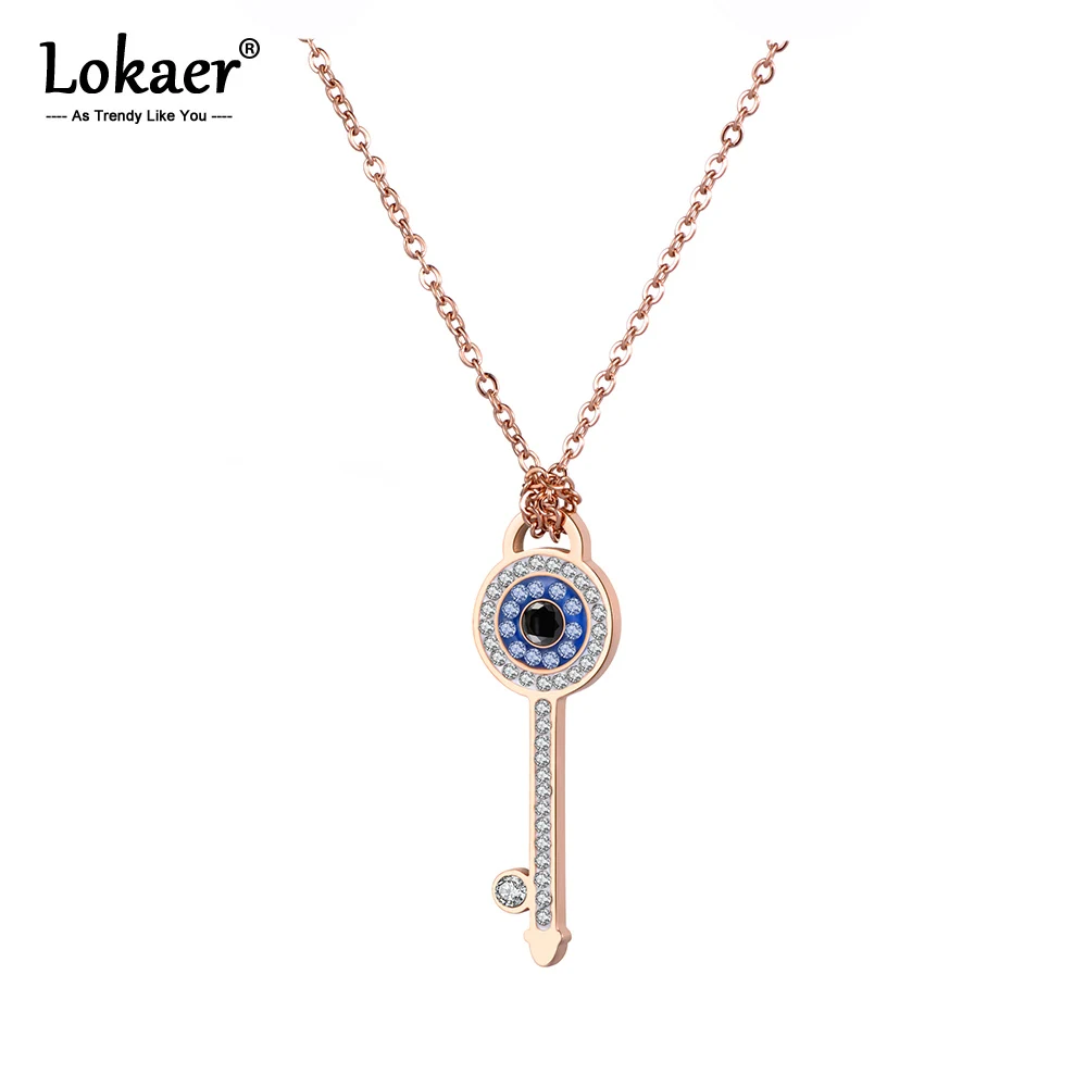 Lokaer Ожерелье Из Нержавеющей Стали Розовые золотистые Кристаллы горный хрусталь ключ синий браслет ручной работы с разноцветным бисером кулон модный подарок для женщин N18234