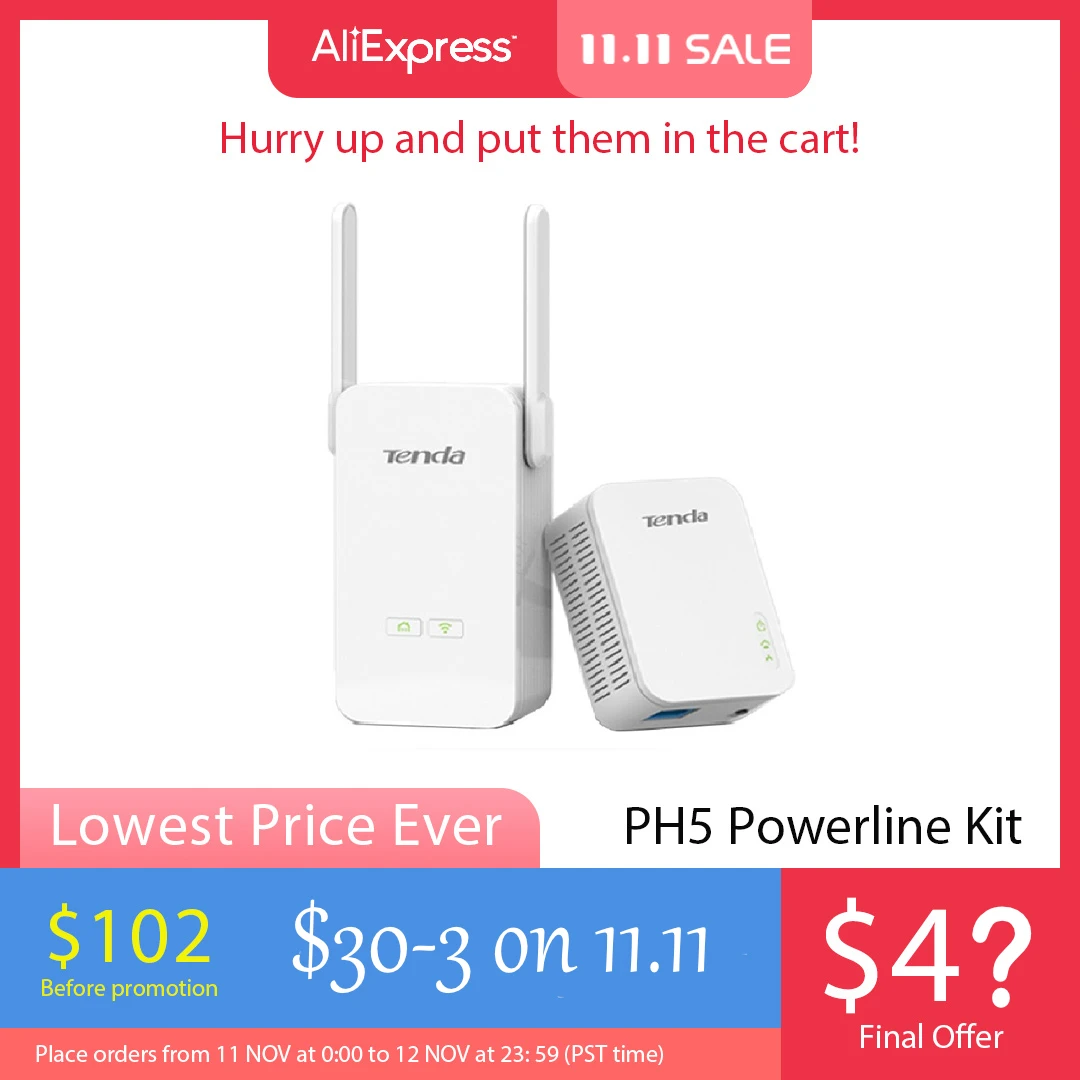 

Tenda PH5 (P3+PA6) 1000mbps Wi-Fi Powerline Adapter Ethernet PLC 2.4GHZ Wifi Amplifier Gigabit Homeplug V2 Global Europe Version