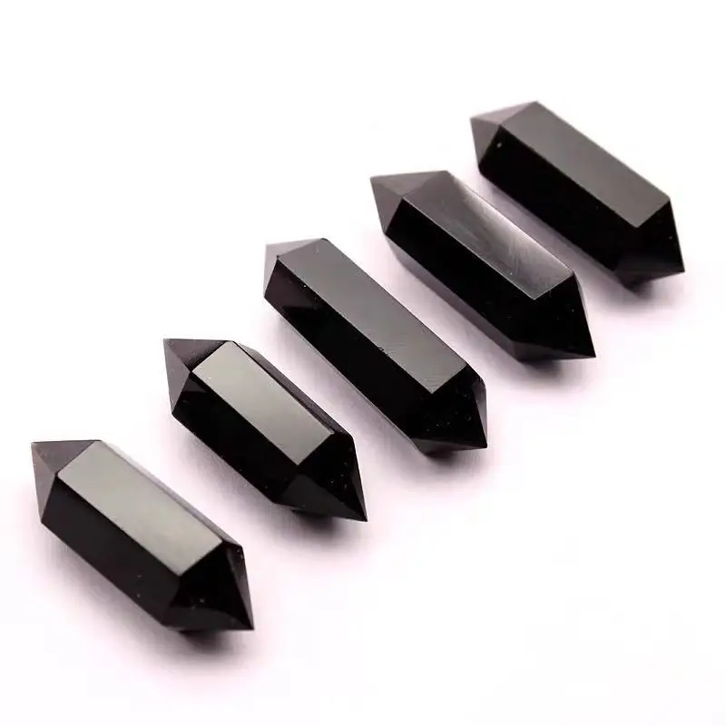 

Obsidian double wand points natural stones and minerals polished quartz crystals healing gemstones fine decoration gifts