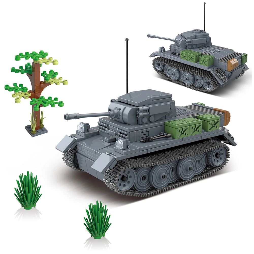 

503PCS World War II German Military Luchs Light Tanks Panzer II Sd.Kfz.VK1303 Tank Soldier Building Blocks Bricks Children Toys