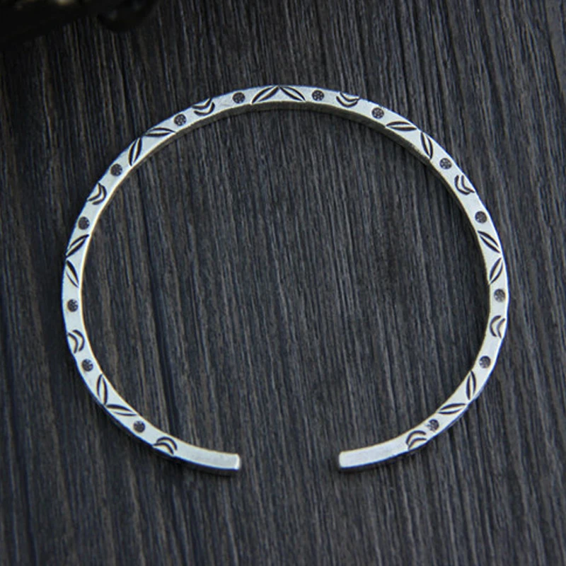 925 sterling silver Стерлинговое Серебро 925 пробы и искусство модный подарок с цветком открытие твердый браслет ручной работы Серебряная резьба женские аксессуары - Цвет камня: 925 sterling silver