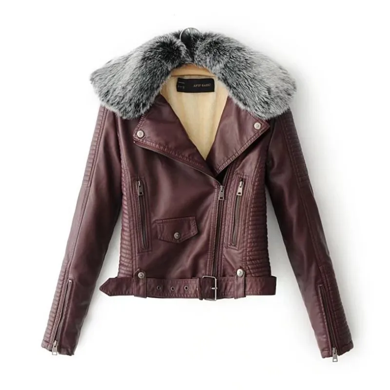 Осенне-зимние шерстяные куртки женская куртка из искусственной кожи байкерская