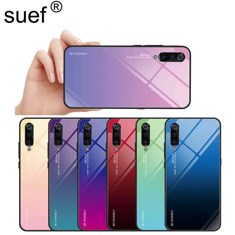 Чехол suef из закаленного стекла с градиентом для Huawei P9 P10 Plus Цветной глянцевый