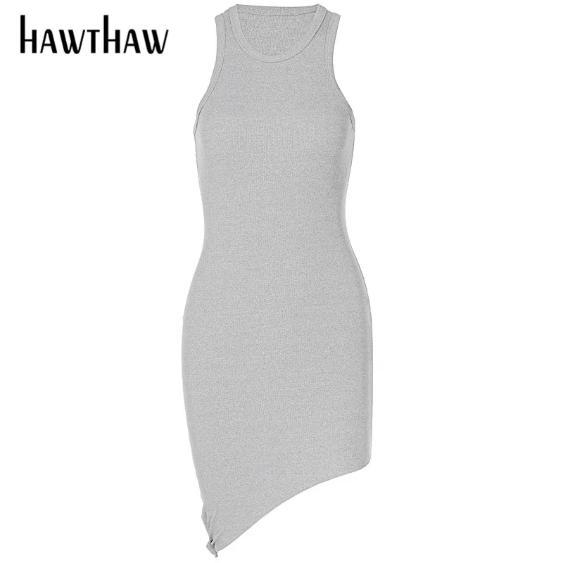 Hawthaw Women Fashion Summer Sleeveless Bodycon Soild Color Package Hip Mini Dress Sundress 2021 Female Clothing Streetwear images - 6