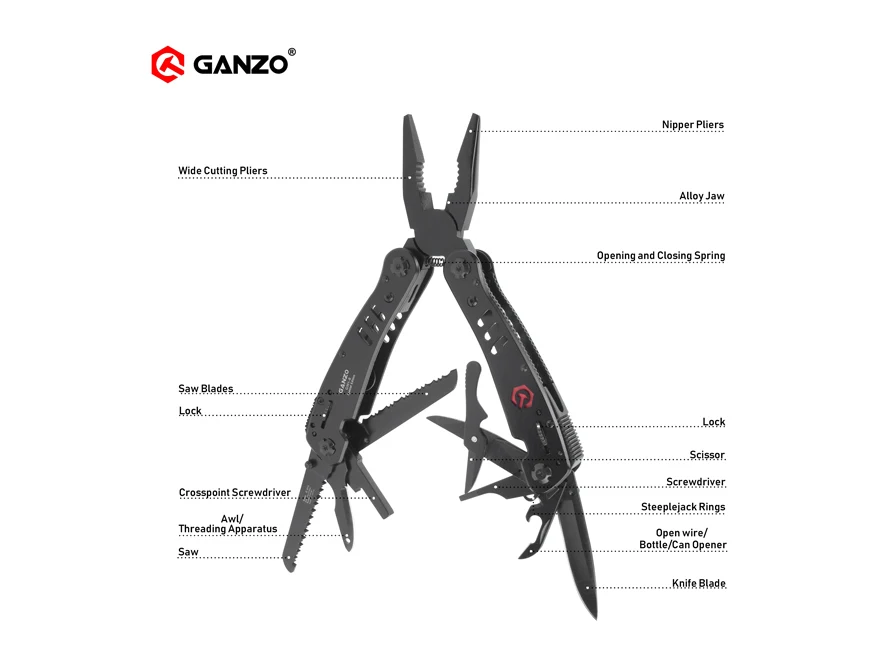 Ganzo G301B многофункциональные черные многофункциональные инструменты карманные плоскогубцы портативные для выживания на открытом воздухе складные походные складные ножи инструмент плоскогубцы