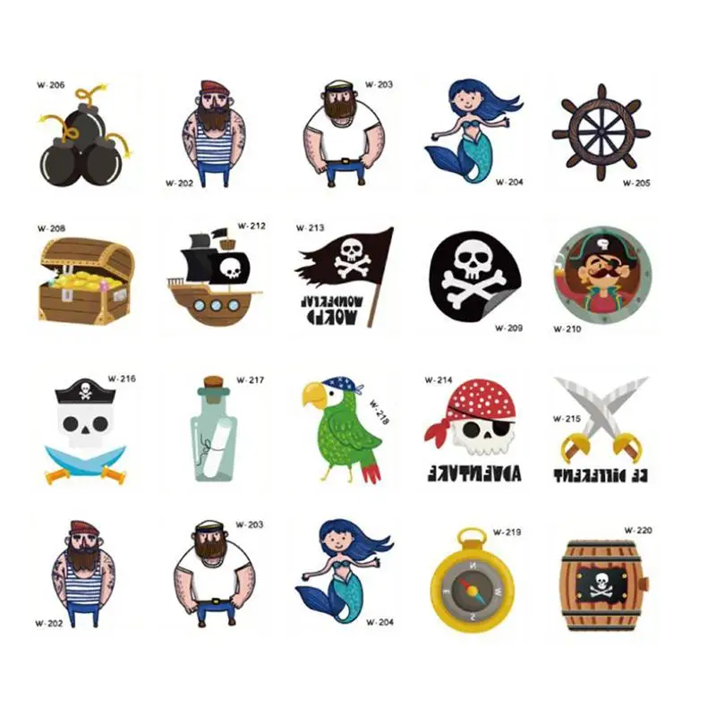 

40pcs Arm Tattoos Stickers Cartoon Pirate Theme Temporary Decals (Mixed Style)