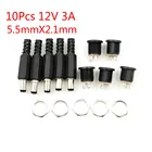 10 шт., 12 В, 3 А, пластиковые штекерные вилки + гнездо для крепления на панель, разъем питания постоянного тока, электрические принадлежности, 5,5 мм x 2,1 мм