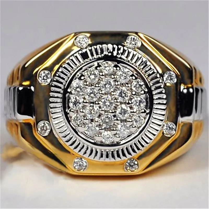 

Classical Two-Tone Round Full Crystal Rings for Men Engagement Party Fashion Jewelry Europe and America Accessories Size 5-12