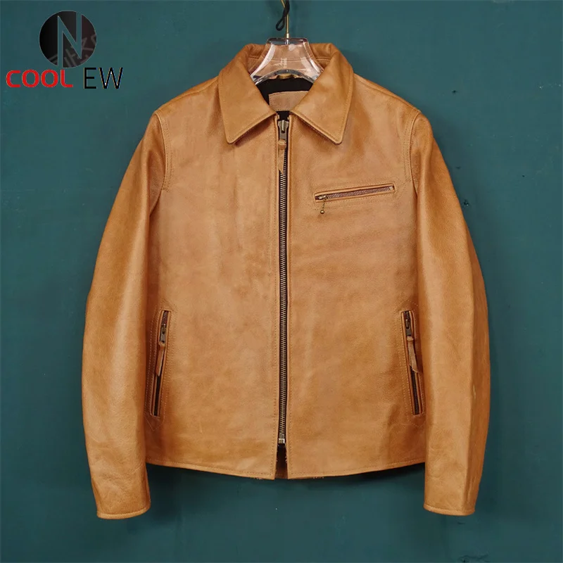 

Мужская Короткая кожаная куртка, коричневая Повседневная облегающая осенняя куртка из натуральной воловьей кожи, модель Φ 4XL, 2021