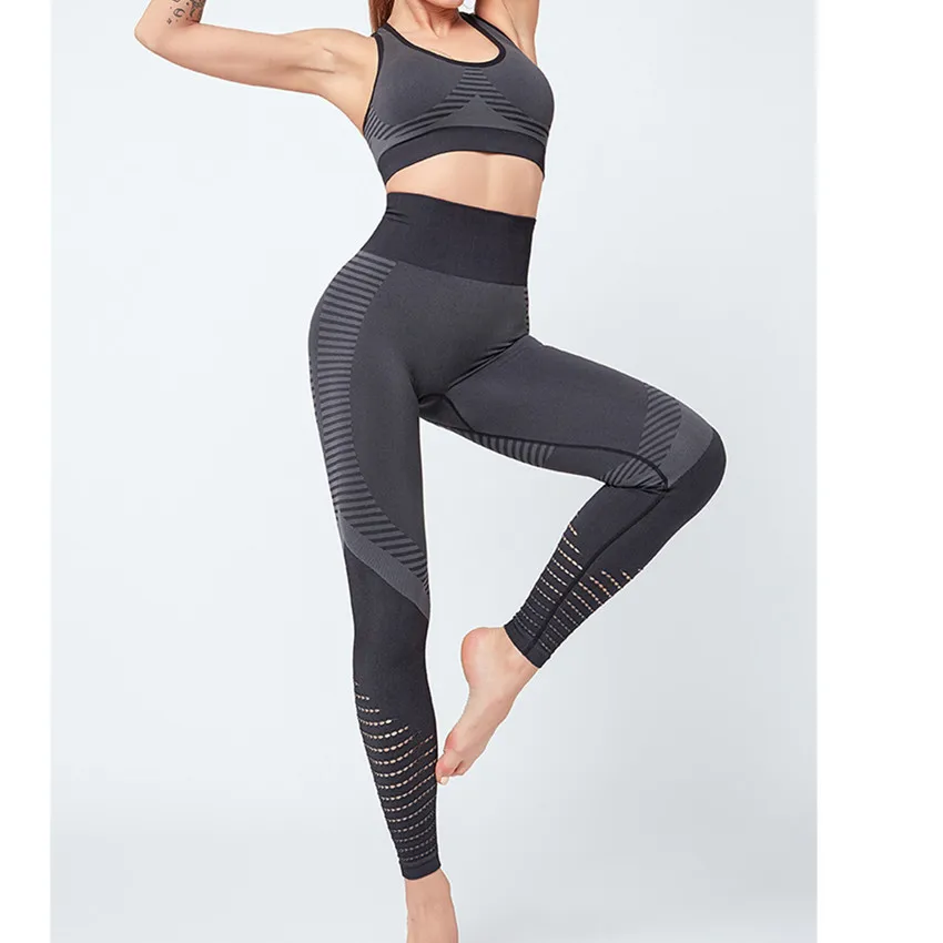 CB165 black Бесшовный комплект для йоги, одежда для фитнеса, спортивная одежда, высокая талия, женские леггинсы для спортзала, колготки, мягкий пуш-ап спортивный бюстгальтер, 2 шт., спортивные костюмы - Цвет: CB165 black