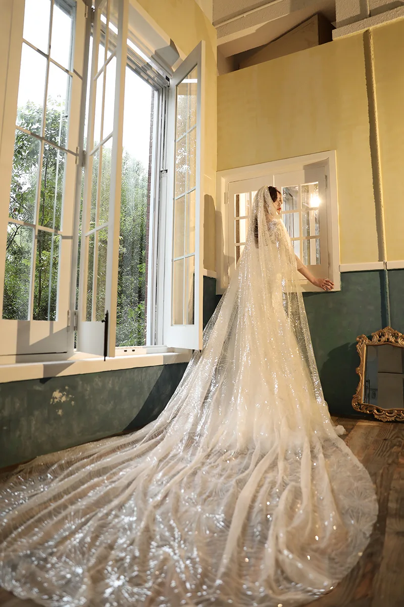 Роскошная блестящая Однослойная свадебная фата с гребнем jaevini Длинная длиной 3 м