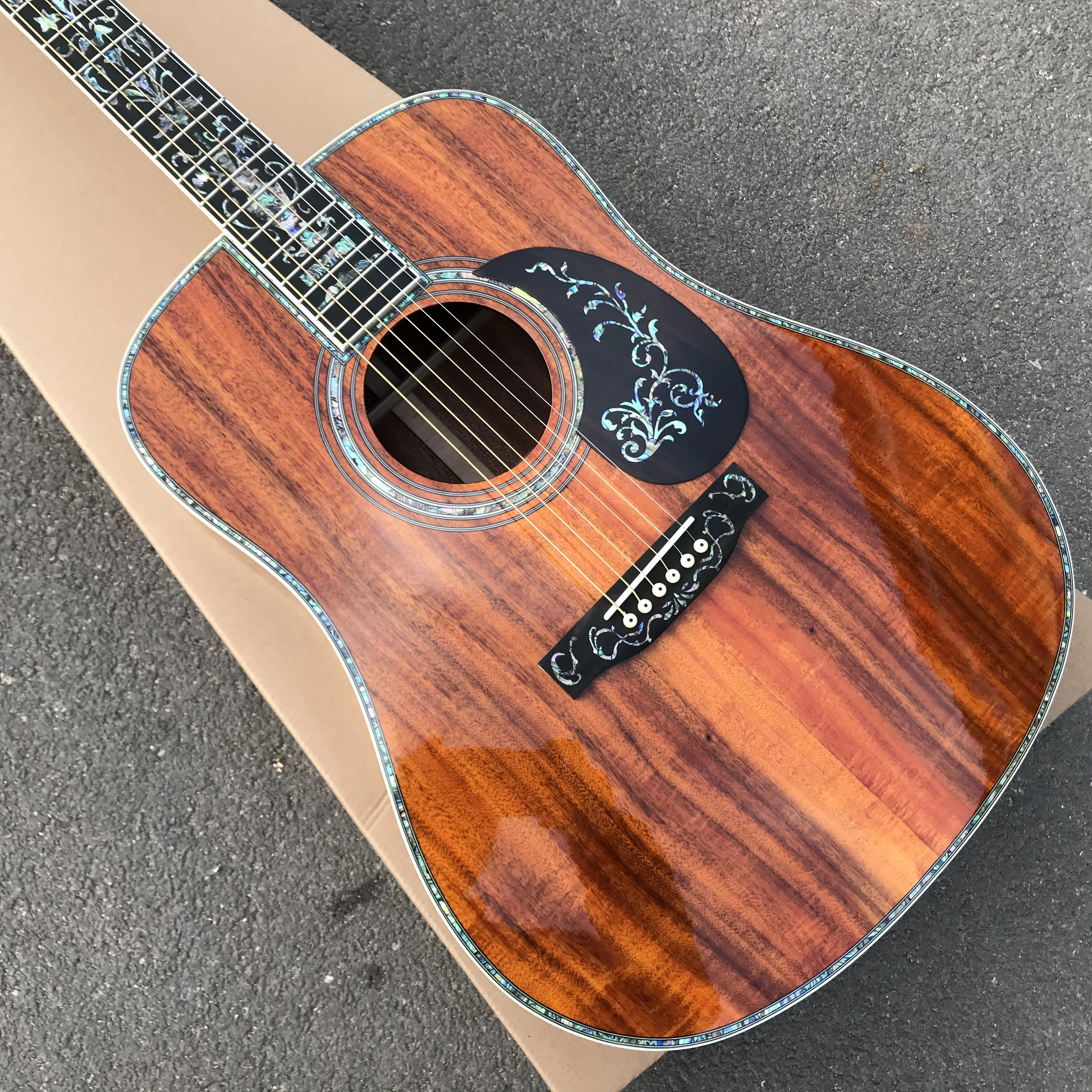Ebony fingerboard Solid Koa Акустическая гитара 41 дюймов перламутровые вставки и привязка koa