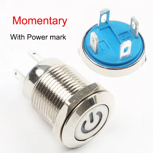 Momentary-power mark 12 мм светодиодный 3 в 5 6 в 12 24 в 110 220 В металлический кнопочный переключатель с фиксацией/Мгновенный Кнопочный водонепроницаемый латунный самоблокирующийся - Цвет: Momentary-power mark