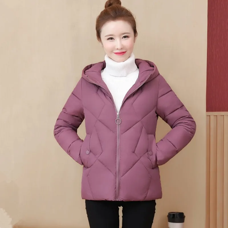 UHYTGF Oversized Jacket Women Fashion Down Cotton Casual Warm Student Winter Coat Parker Female Hooded Slim Short Outerwear 1830