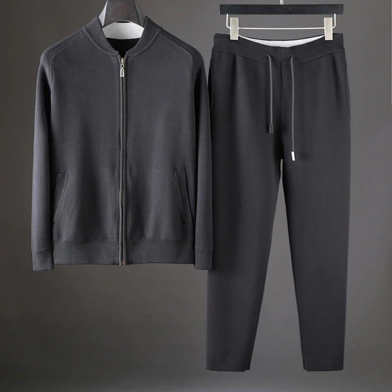 JSBD brand men's casual stand collar two-piece men's contrast color pilot jacket cashmere baseball shirt set