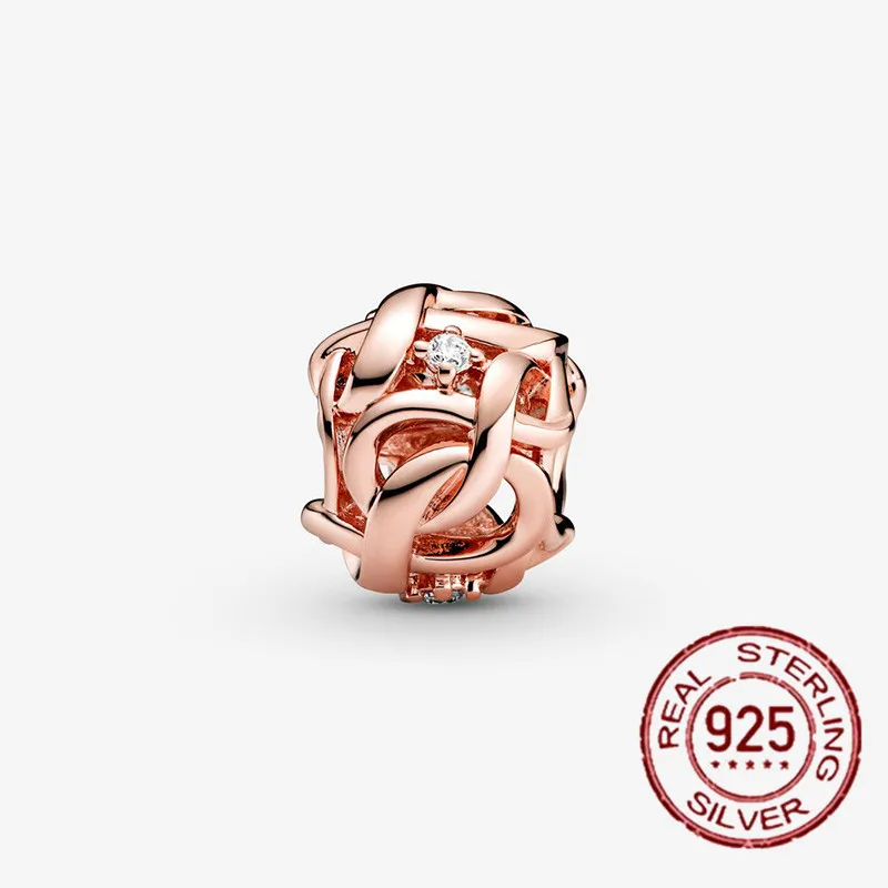 

925 Sterling Silver Rose Gold Color Openwork Woven Infinity Charm Beads Fit Original Pandora Charm Bracelet S925 Jewelry Gift