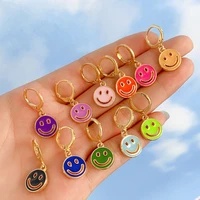 personality creative smiling face earrings fashion hollow out double sided multi color smiling face ear clip women jewelry gift