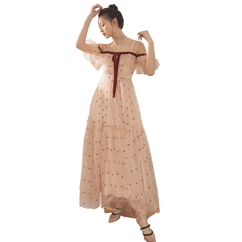 

Make a word bring condole belt strapless dress is han edition embroidered stars fairy gauze skirt female spring and summer