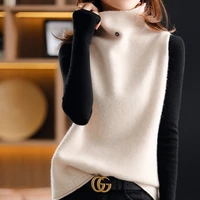 2022 spring autumn new wool knitted vest womens turtleneck sleeveless pullover fashion sweater loose all match womens clothing