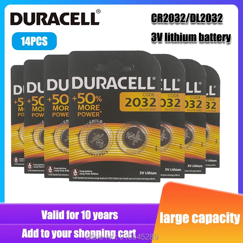 Оригинальный кнопочный элемент питания cr2032 14 шт./лот DURACELL 3 в литиевая батарея для