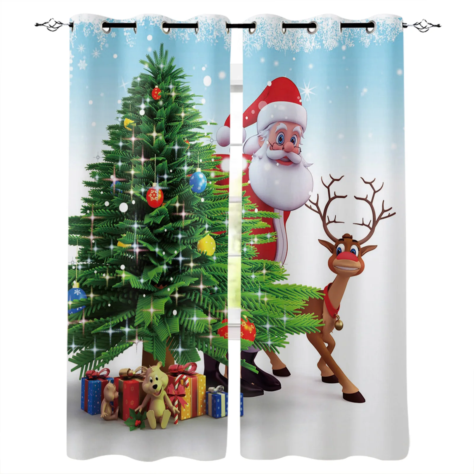 

Занавеска с Санта-Клаусом, оленем, рождественской елкой, занавески для окон, украшение для дома, подарок, Рождественский Декор, занавеска дл...