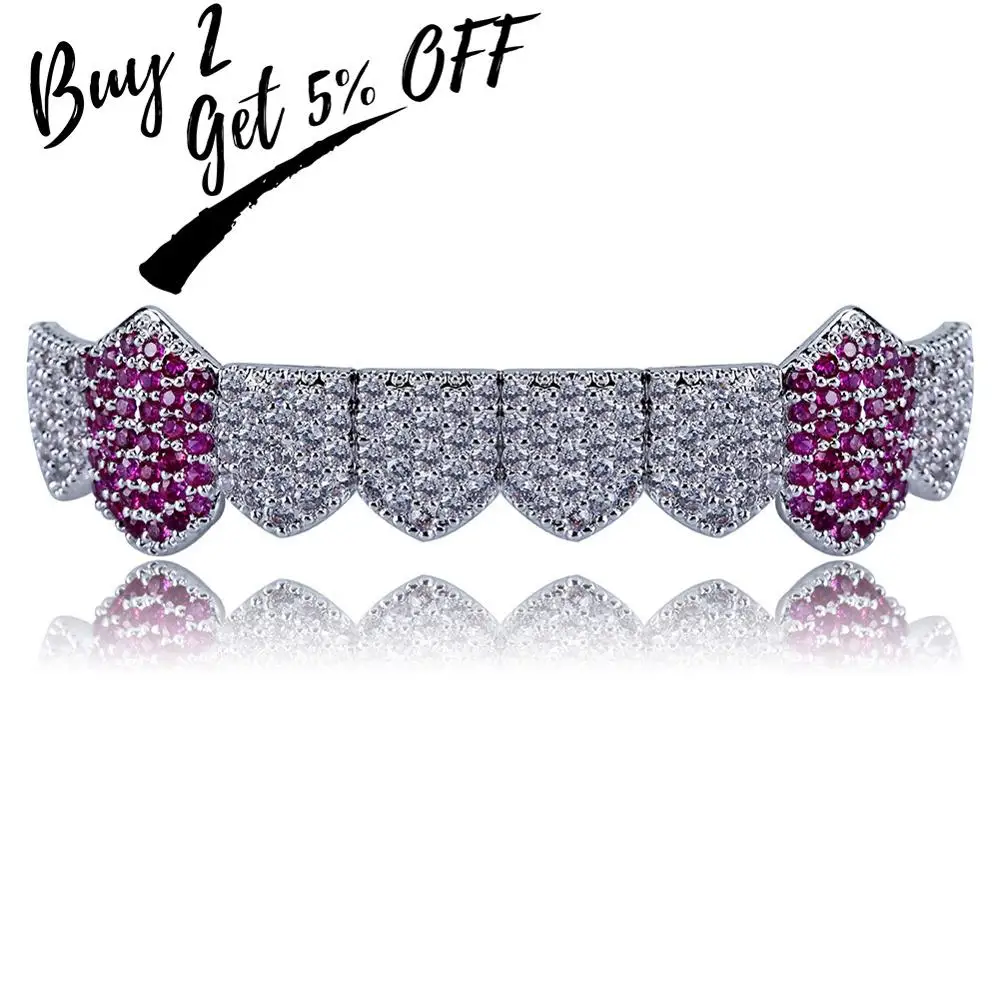 JINAO в стиле хип-хоп льдом Зубы вампира Grillz Gold посеребренный Micro Pave CZ камни только