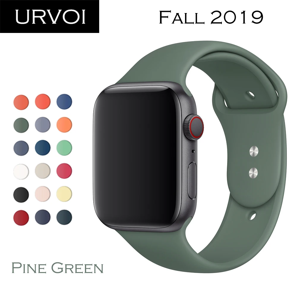 Спортивный ремешок URVOI для apple watch 5, 4, 3, 2, 1, силиконовый ремешок для iWatch 40 мм, 44 мм, застежка на булавке и застежке, новинка, сосновый зеленый