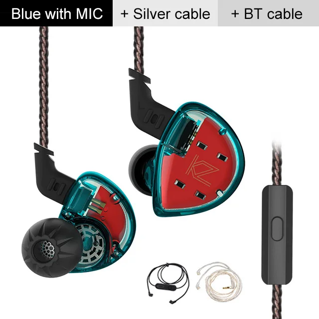 blue no mic 3cables KZ ES4 BA+ DD наушники в ухо гибридная гарнитура HIFI бас наушники для KZ ZST ZSN PRO AS10 ZS10 PRO CCA C10 - Цвет: blue no mic 3cables
