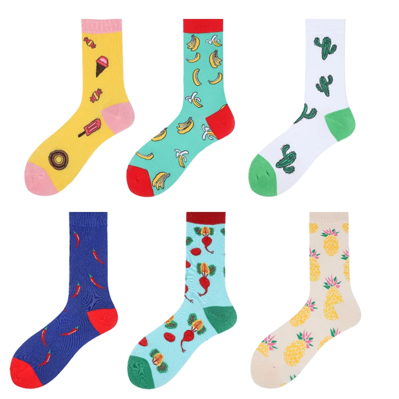 Мужские и женские хлопчатобумажные носки с фруктами банан брокколи кивифрукт
