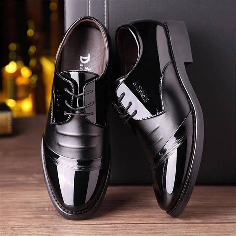 Мужские туфли из лакированной кожи Классические деловые оксфорды заостренный