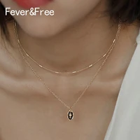 fashion trend double layer cross pendant necklace gold color elegant chain christian choker necklaces black collar jewelry