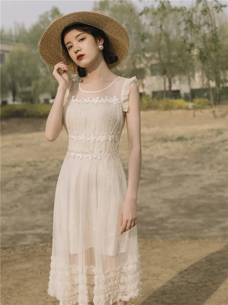 

2020 new fashion women's clothing Vintage dress women Mid-Calf O-Neck Sleeveless party dress