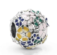 genuine 925 sterling silver bead charm classic flower arrangement charm fit pan women bracelet necklace diy jewelry