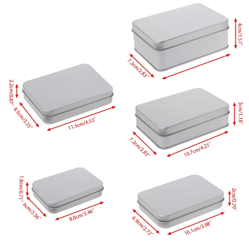 Metal Rectangular Storage Box Container with Lid, Small Tin Boxes Empty Containers Silver Storage Box Case Organizer Drop ship