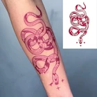 Наклейки-татуировки в виде Красной змеи 1 шт., водостойкие Временные татуировки для женщин, наклейки на мужской боди-арт на руку, на талию