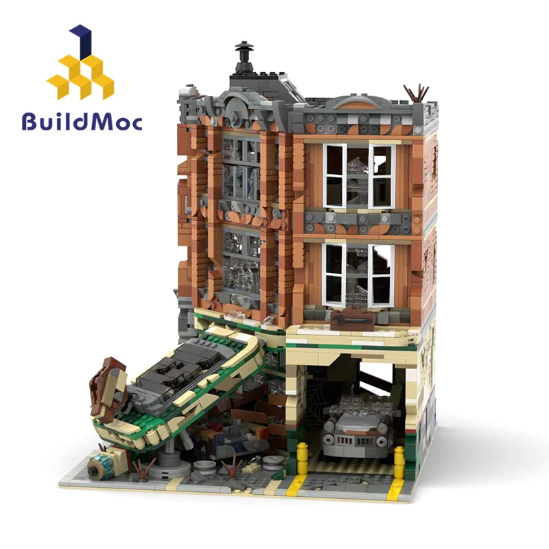 

BuildMoc Corner Garage Apocalypse Version Architecture Series MOC Building Blocks Collection Street View Model Toys For Kids New