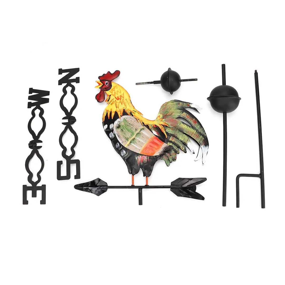 

130cm Retro Durable Weather Vane Spinner Wind Direction Rooster Design Colorful Iron Structure Profession Garden Yard Decor