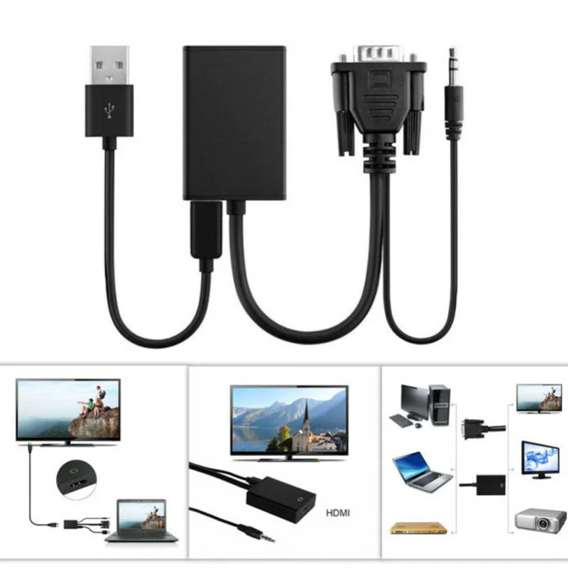VGA Male-HDMI выход 1080P HD + Аудио ТВ AV HDTV видео кабель конвертер usb-адаптер для Micro power |