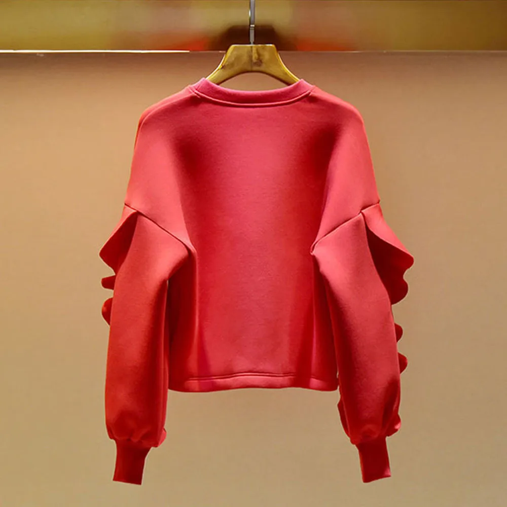 

Hoodie 2021 Spring And Autumn New Hoodies Women's Loose Ruffled Sleeve Sweater Laides New Design Fashion Female Tops Round Neck