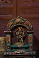 9tibetan temple collection old bronze gilt mosaic gem dzi bead quasi tifomu thousand hand guanyin buddhist altar ornaments