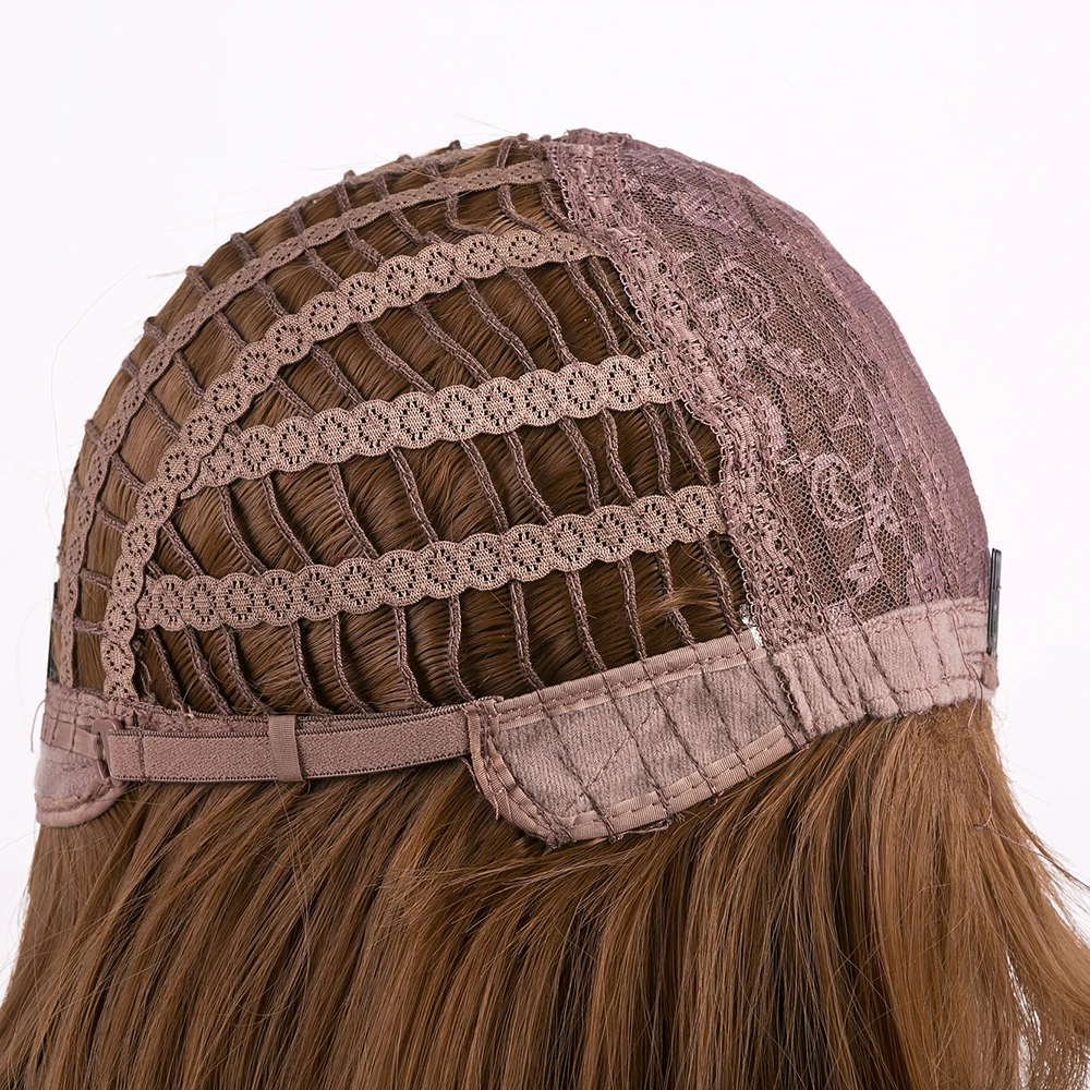 

Medium Bobo Daily Wigs with Bangs Straight Brown Synthetic Wigs for Women Girl Shoulder Length Heat Resistance Fiber